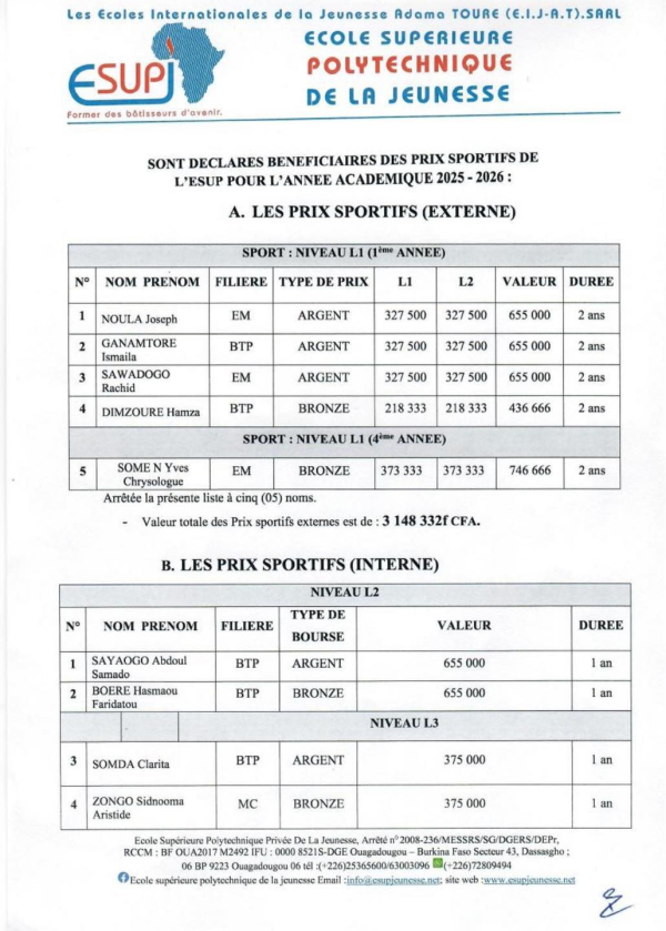 Annonce Officielle des Laur&eacute;ats des Prix Sportifs 2025-2026